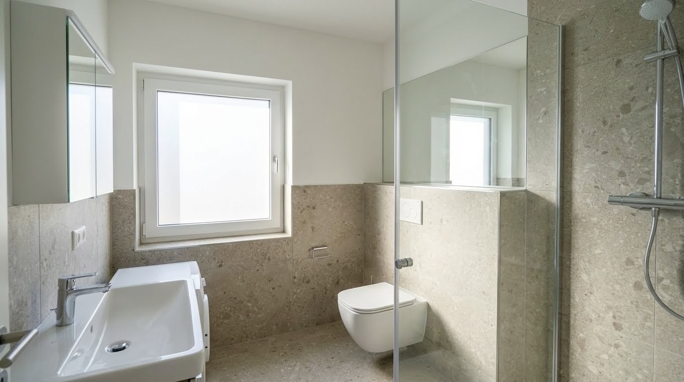 Saniertes Badezimmer mit bodengleicher Dusche